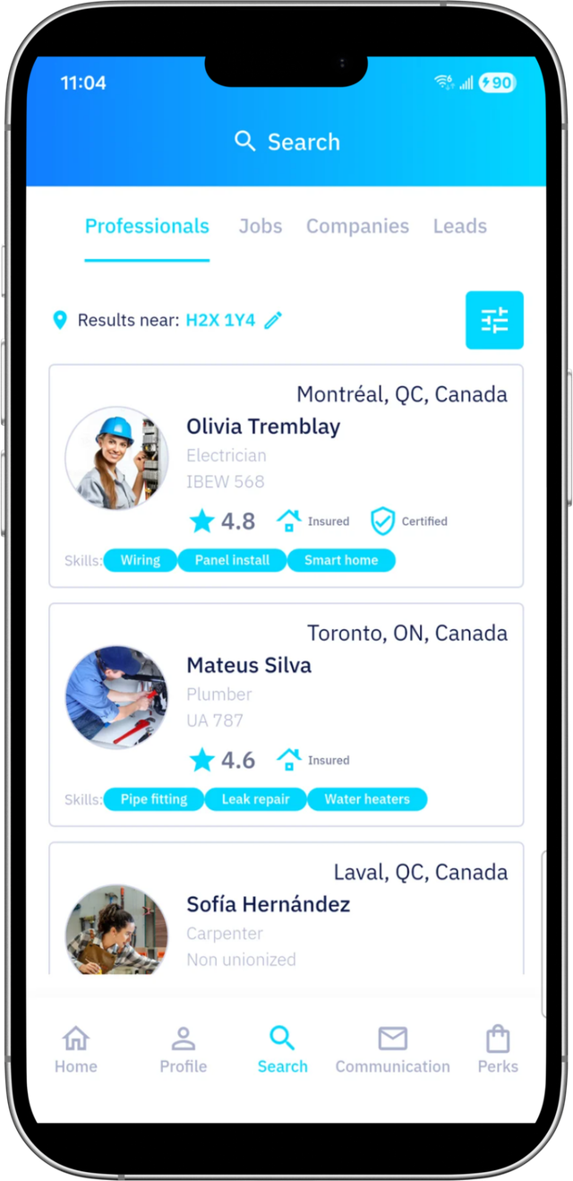 KAVIO search for professionals near a postal code