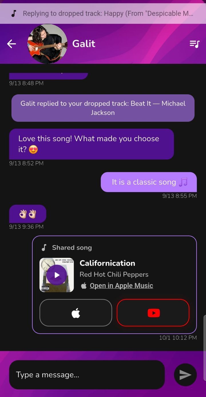 Syncoply chat with a shared song